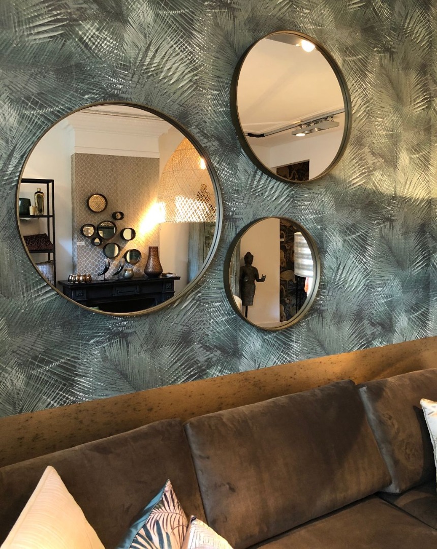 Groene achtergrond Janice Onderhoudbaar Ronde spiegel 150 - Overige Woondecoratie - Stoop Furniture